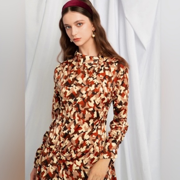 Petite Studio Alexa Dress Abstract Button Front Asymmetrical Midi Size M - Picture 1 of 10